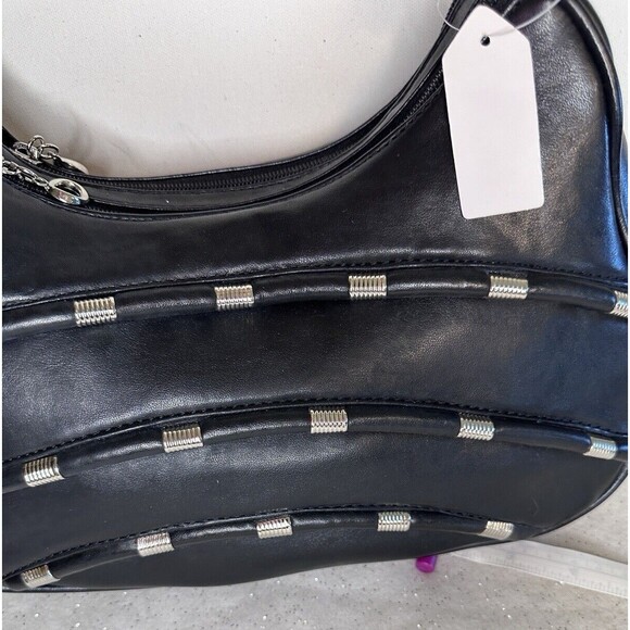 Unbranded Black Studded Shoulder Hobo Vegan Leather Bag Bonus CC Case Pockets - Picture 10 of 16